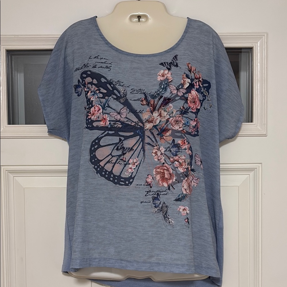 Blue Butterfly Print Women's Top